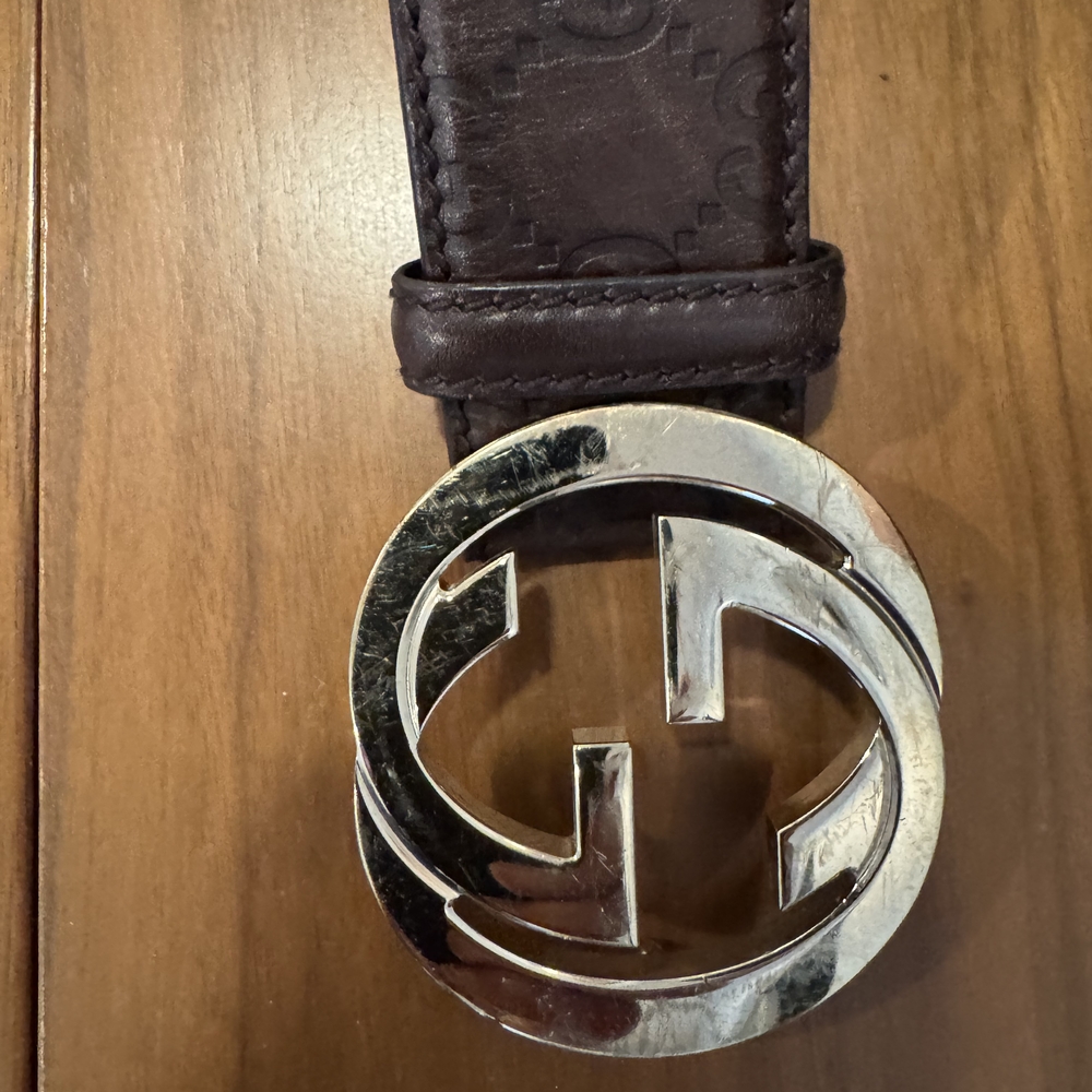 Gucci Brown Leather Belt with Gold Logo Buckle - Picture 7 of 9